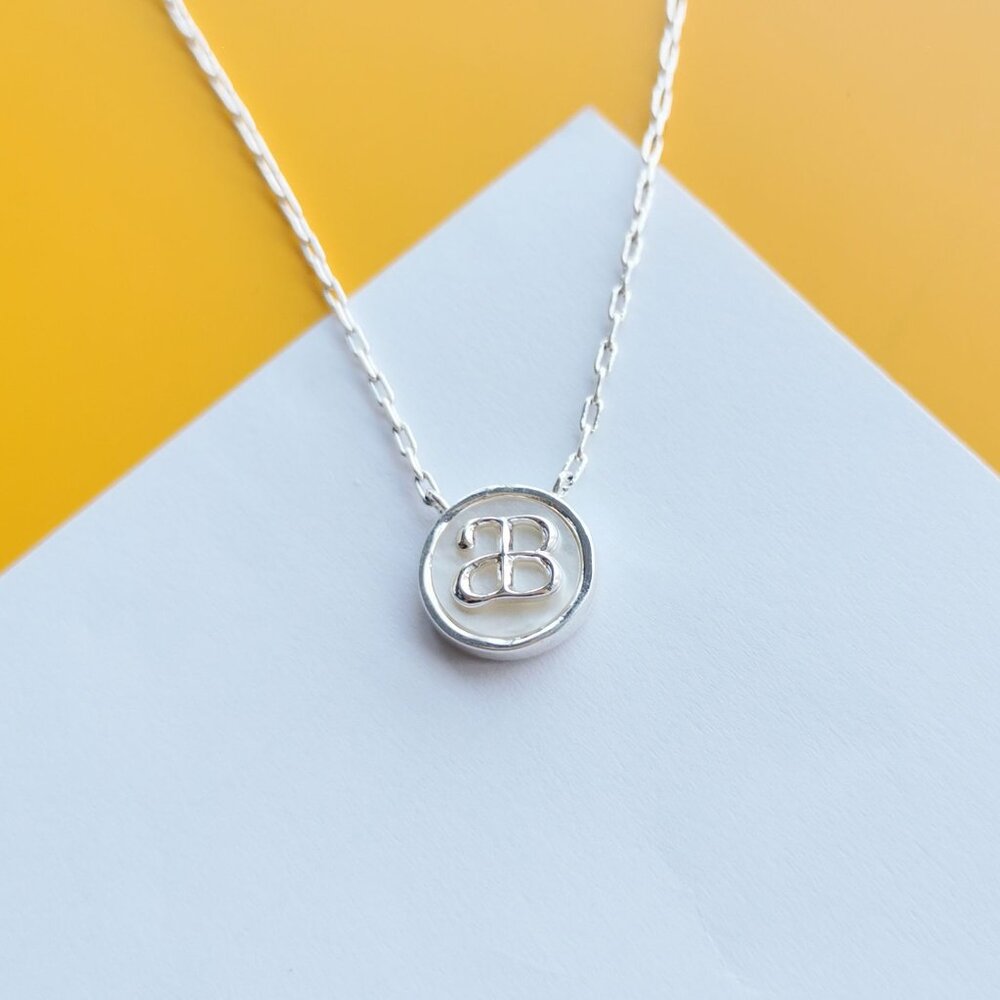 Coin of Fortune Silver Mother of Pearl Pendant Necklace by Alicia Bonnie